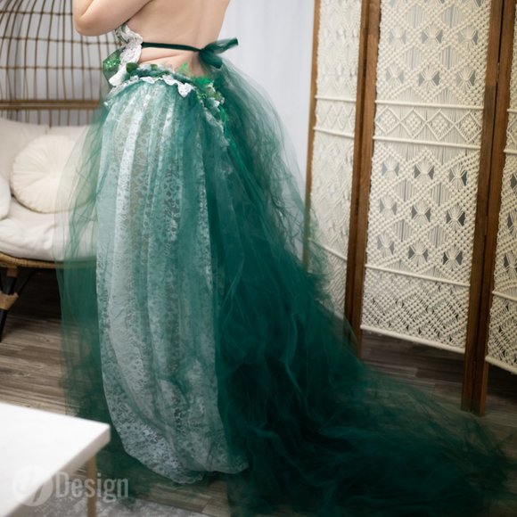 "EILEEN" Green & White Boho Wedding Ballgown Set - Picture 10 of 12